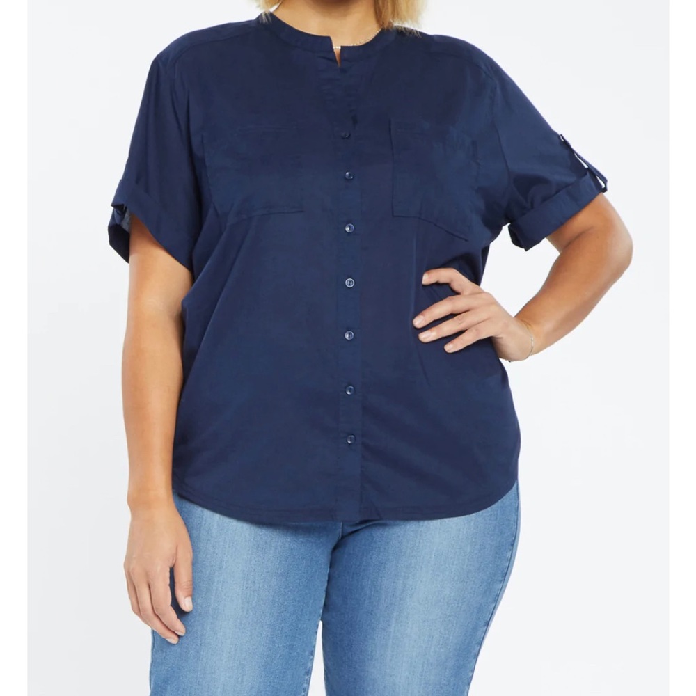 NWT NYDJ Short Sleeve Blouse - Oxford Navy - Size M